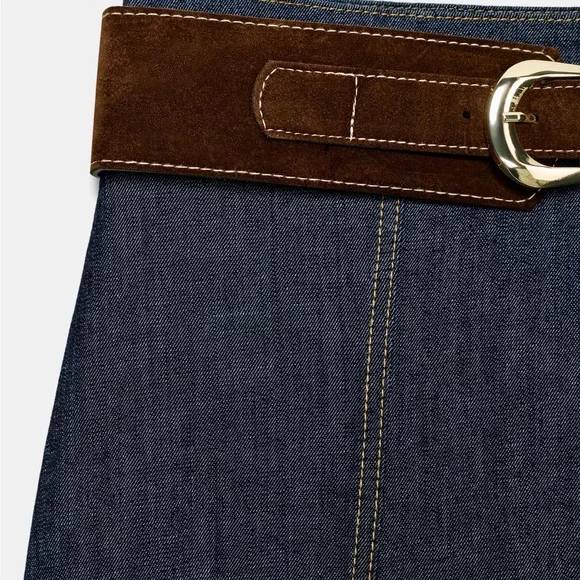 Zara Z1975 Belted Wrap Denim Midi Skirt - Picture 9 of 14